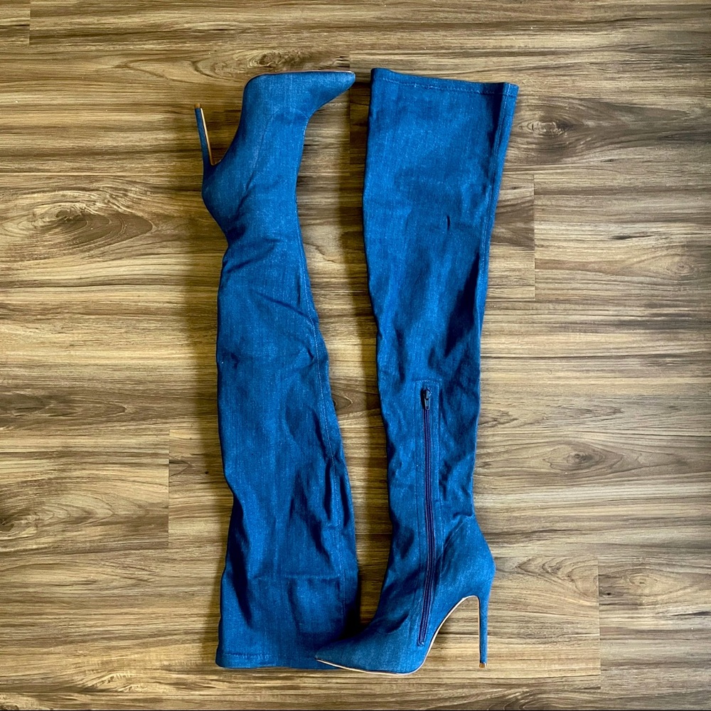 Denim Long Thigh High Boots